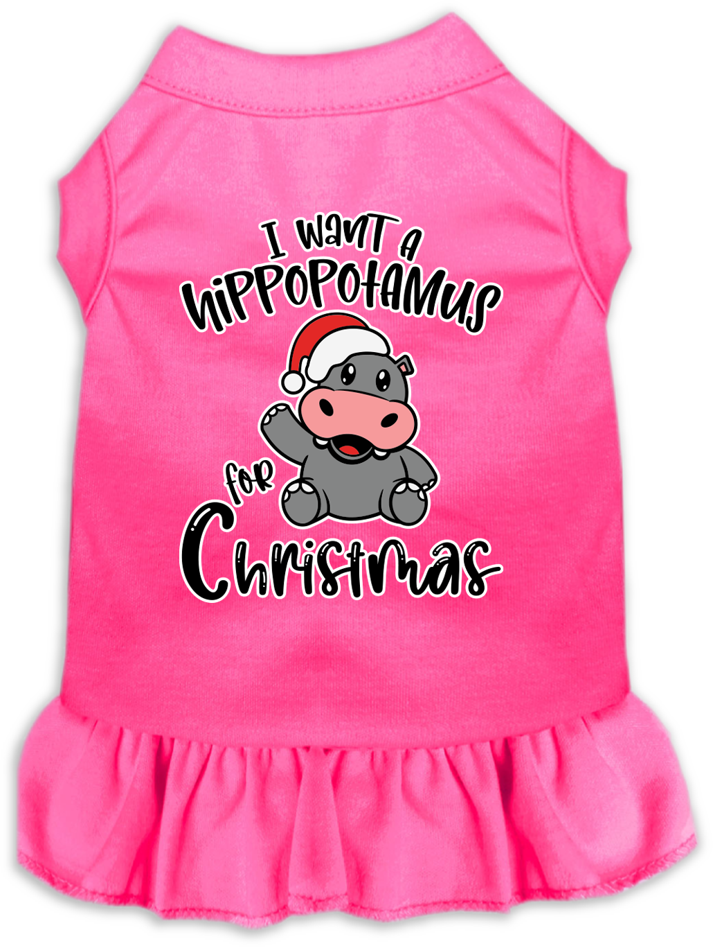 Hippo for Christmas Screen Print Dog Dress Bright Pink Size XS